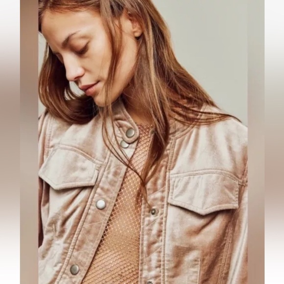 FREE PEOPLE Ballet Racer VELVET Snap Button Jacket | Color: Champagne |NEW/NWOT! - Picture 6 of 12